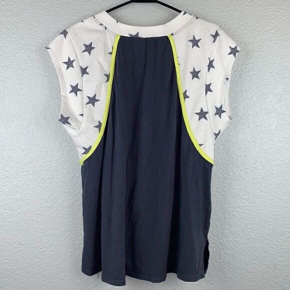 Ces Femme Womens Stretch Stars Print Sleeve Round Neck Pullover Top Navy Size L - Picture 4 of 6